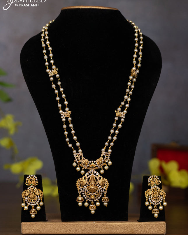 Pearl haaram lakshmi pendant with kemp & cz stones and pearl hangings