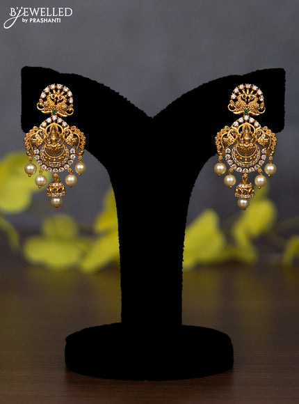 Pearl haaram lakshmi pendant with kemp & cz stones and pearl hangings