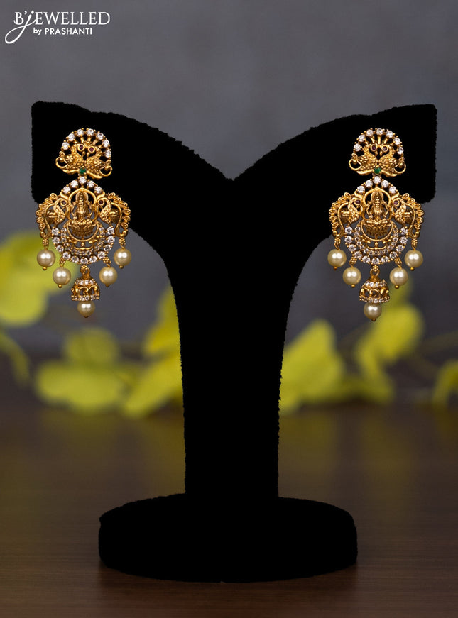 Pearl haaram lakshmi pendant with kemp & cz stones and pearl hangings