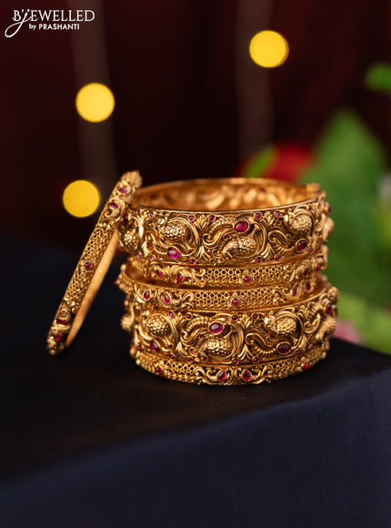 Antique bangle peacock design with pink kemp stones