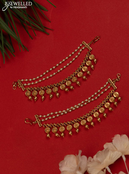 Antique triple layer mattal with lakshmi design kemp stones and pearls