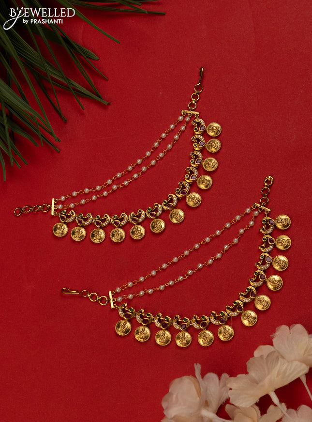 Antique triple layer mattal with lakshmi kasu design and kemp & cz stones