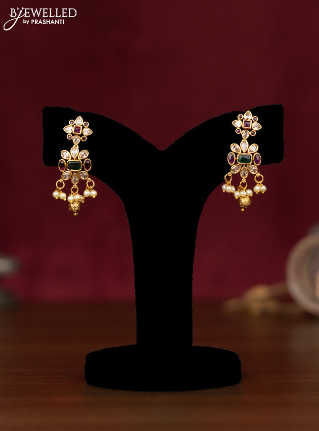 Antique guttapusalu necklace with kemp & cz stones & gold and pearl hangings