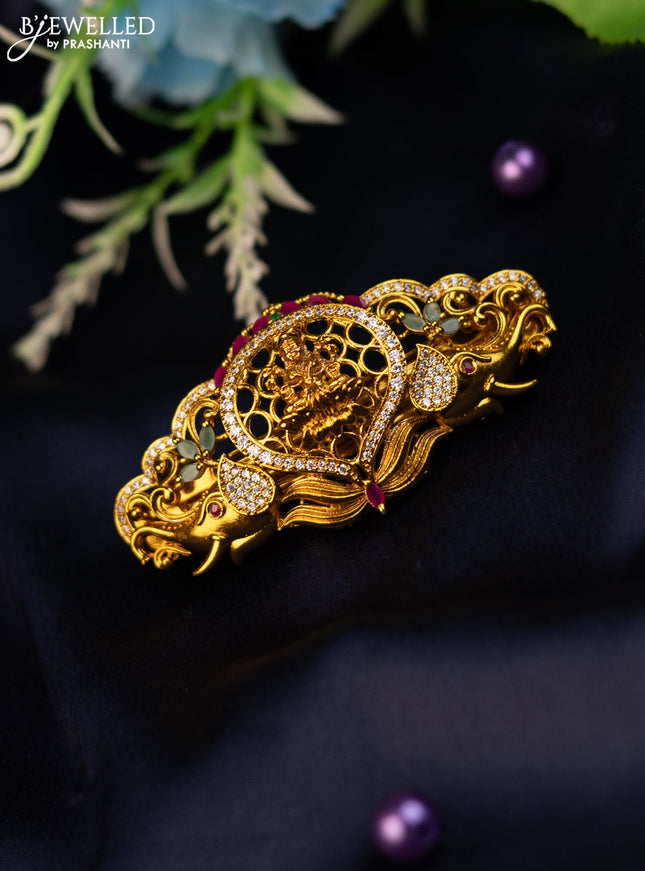 Antique hair clip medium size lakshmi design with kemp and cz stones