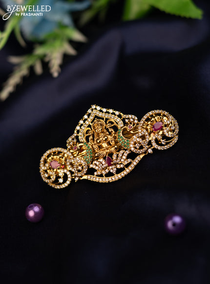 Antique hair clip medium size lakshmi design with kemp and cz stones