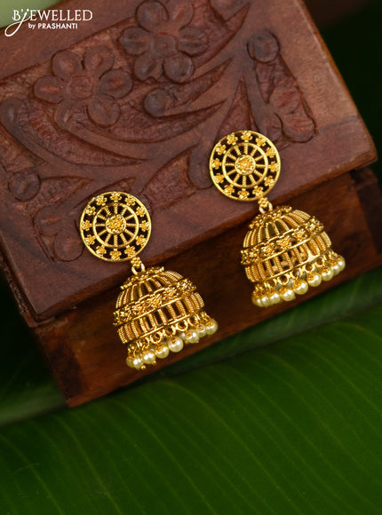 Antique jhumka with simple design and pearl hangings