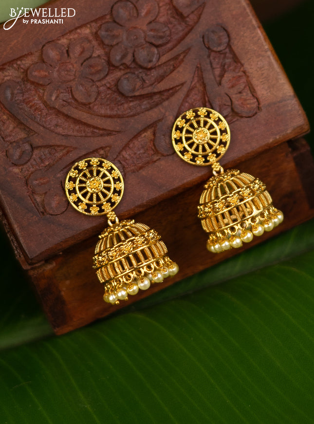 Antique jhumka with simple design and pearl hangings