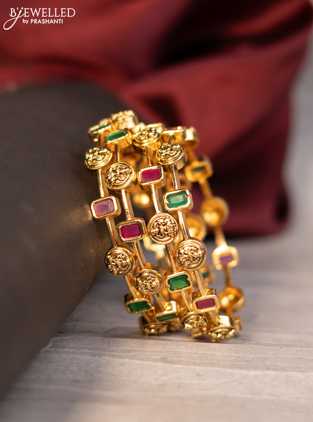 Antique bangles with lakshmi design and kemp stones