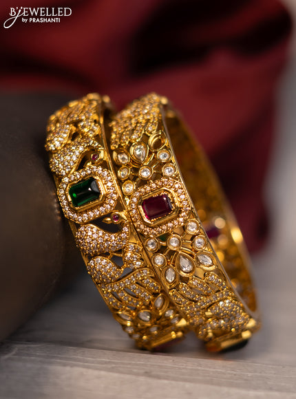 Antique bangles peacock design with kemp and cz stones