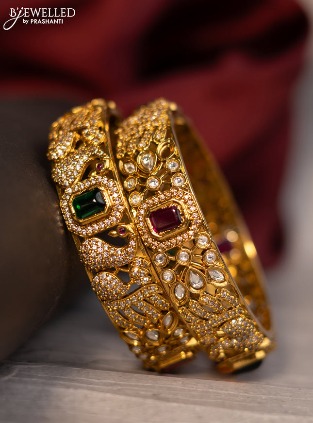 Antique bangles peacock design with kemp and cz stones