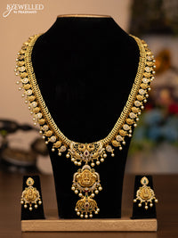 Antique haaram lakshmi pendant with kemp & cz stones and pearl hangings