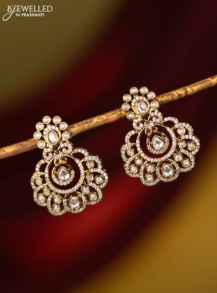 Earrings with kundan and cz stones in victorian finish