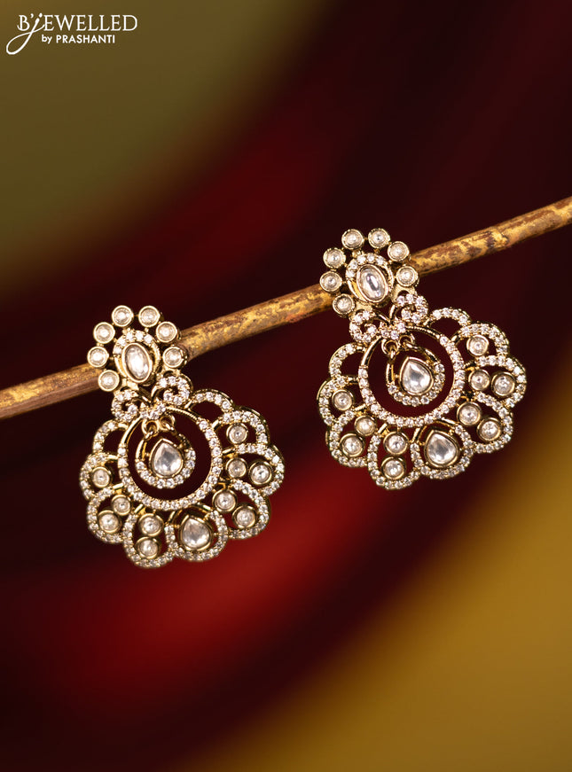 Earrings with kundan and cz stones in victorian finish