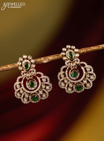 Earrings with emerald and cz stones in victorian finish