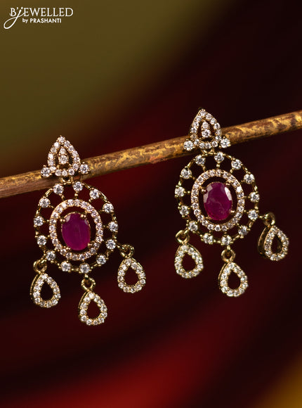 Earrings with ruby and cz stones in victorian finish