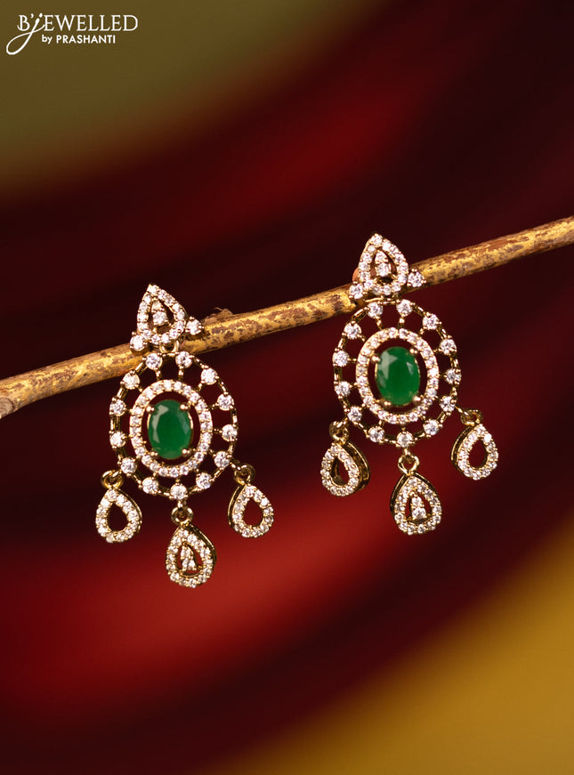 Earrings with emerald and cz stones in victorian finish