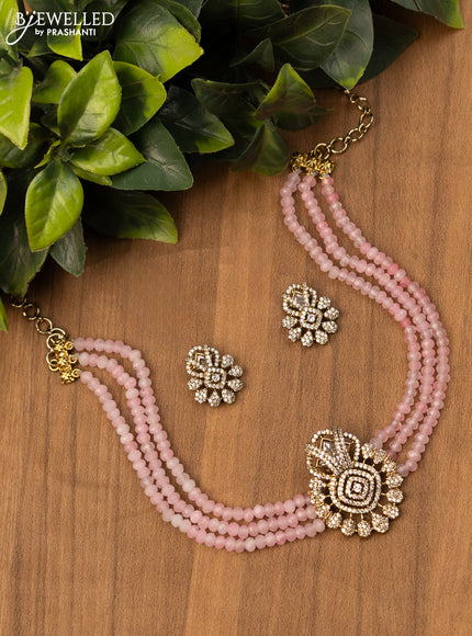 Beaded baby pink choker with cz stones in victorian finish