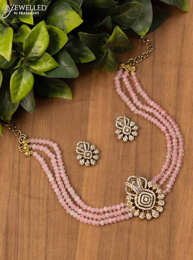 Beaded baby pink choker with cz stones in victorian finish