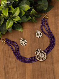 Beaded violet choker with cz stones in victorian finish