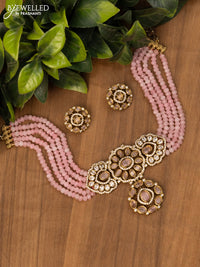 Beaded baby pink choker with cz stones in victorian finish