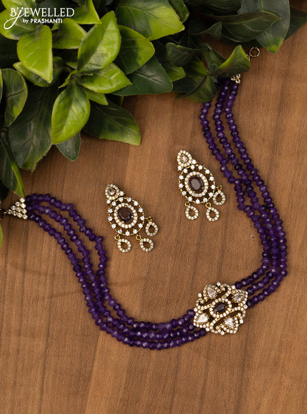 Beaded violet choker with cz stones in victorian finish
