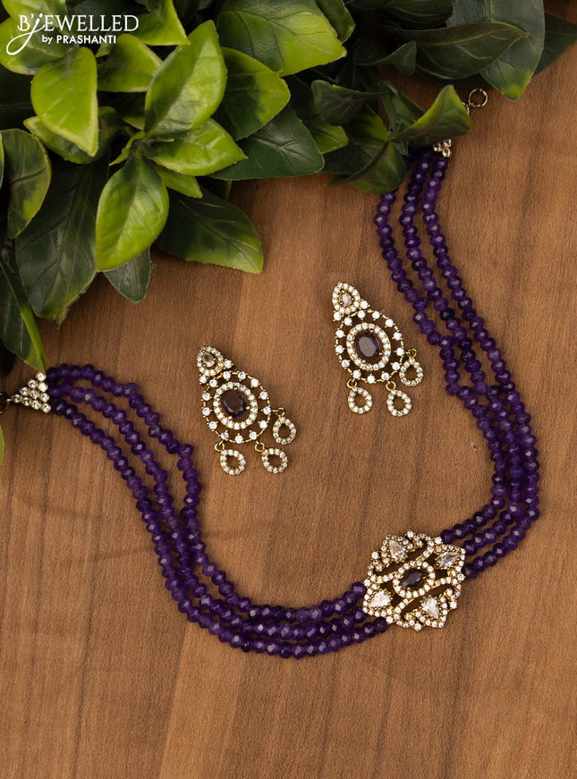 Beaded violet choker with cz stones in victorian finish