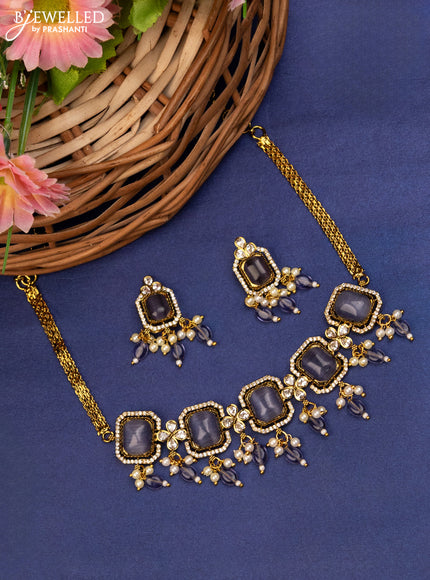 Choker with violet & cz stones and beads hanging in victorian finish