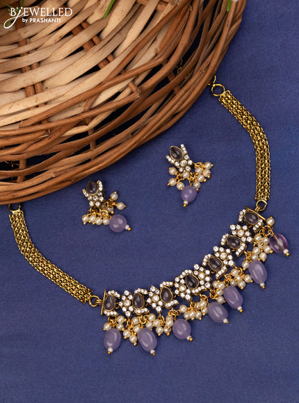 Choker with violet & cz stones and beads hanging in victorian finish
