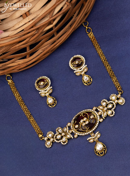 Choker with ruby & kundan and cz stones in victorian finish