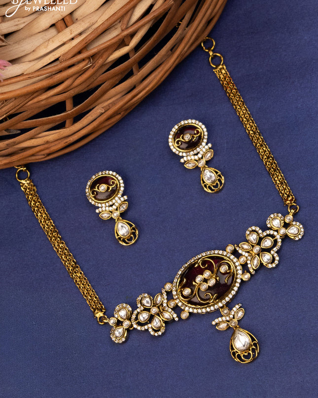 Choker with ruby & kundan and cz stones in victorian finish