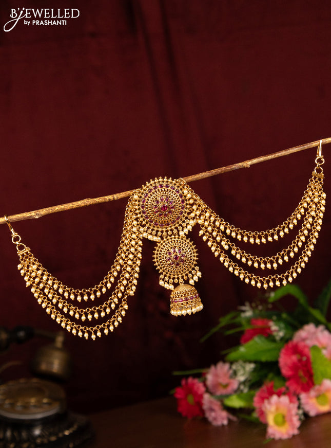 Antique jada billai with kemp stones and pearl hangings