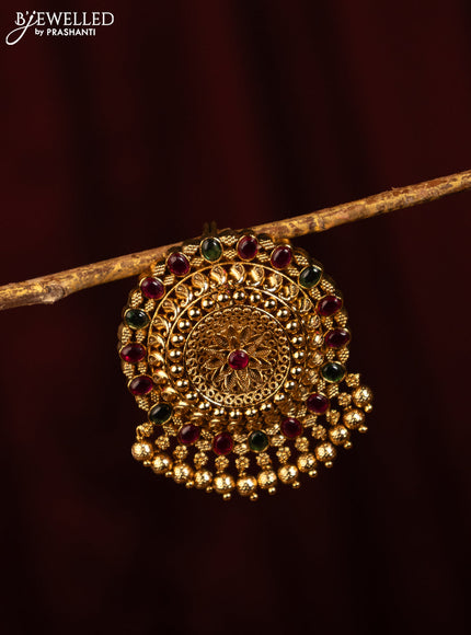 Antique jada billai with kemp stones and golden beads hanging