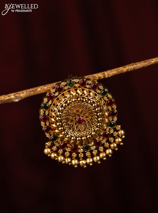 Antique jada billai with kemp stones and golden beads hanging