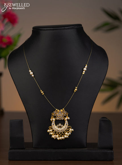 Invisible chain chandbali & lotus pendant with cz stones and pearl hangings without earrings