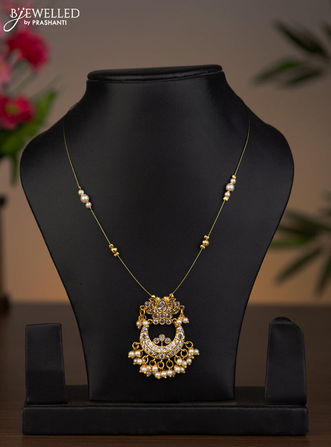 Invisible chain chandbali & lotus pendant with cz stones and pearl hangings without earrings