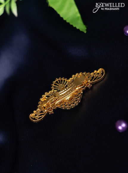 Antique hair clip medium size peacock design with kemp and cz stones