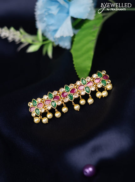 Antique hair clip medium size with kemp & cz stones and pearl hangings