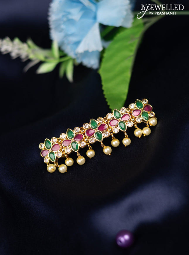 Antique hair clip medium size with kemp & cz stones and pearl hangings