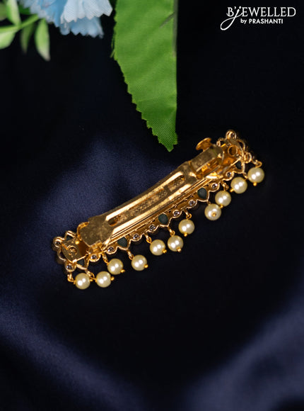 Antique hair clip medium size with kemp & cz stones and pearl hangings
