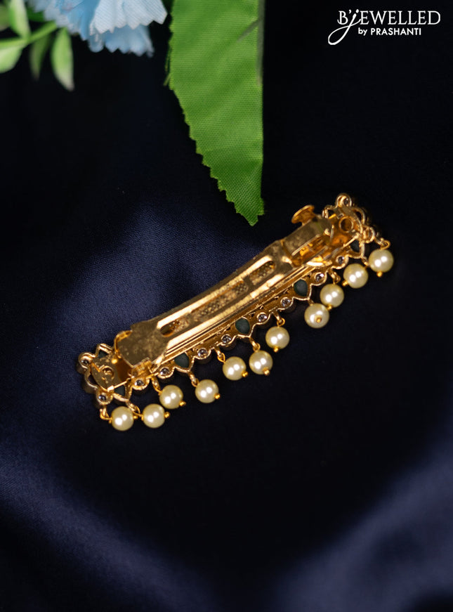 Antique hair clip medium size with kemp & cz stones and pearl hangings