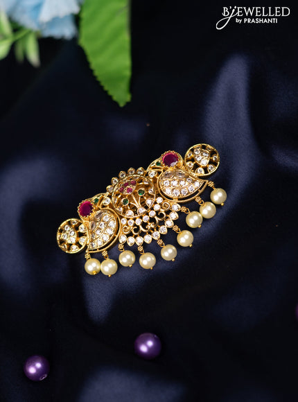 Antique hair clip medium size with kemp & cz stones and pearl hangings