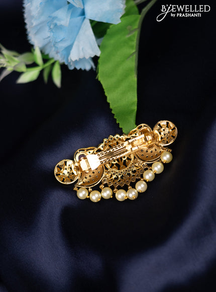 Antique hair clip medium size with kemp & cz stones and pearl hangings