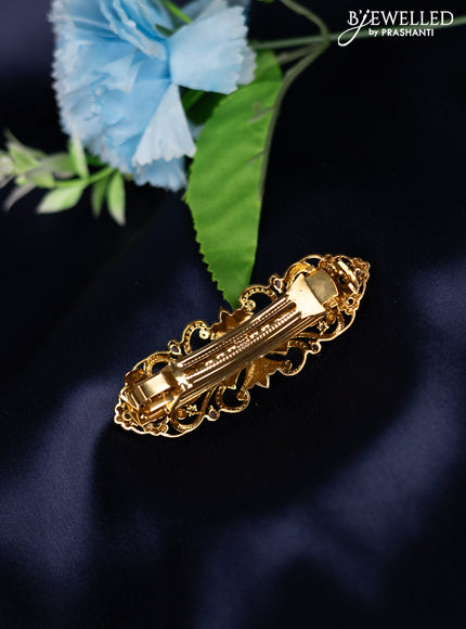 Antique hair clip medium size floral design with kemp and cz stones