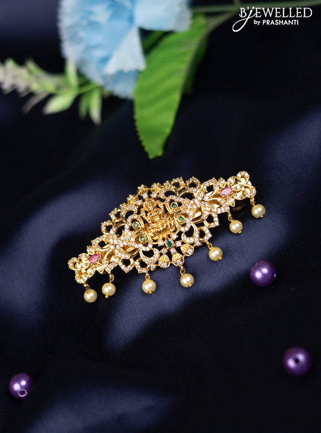 Antique hair clip medium size with kemp & cz stones and pearl hangings