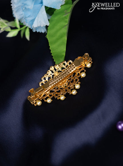 Antique hair clip medium size with kemp & cz stones and pearl hangings