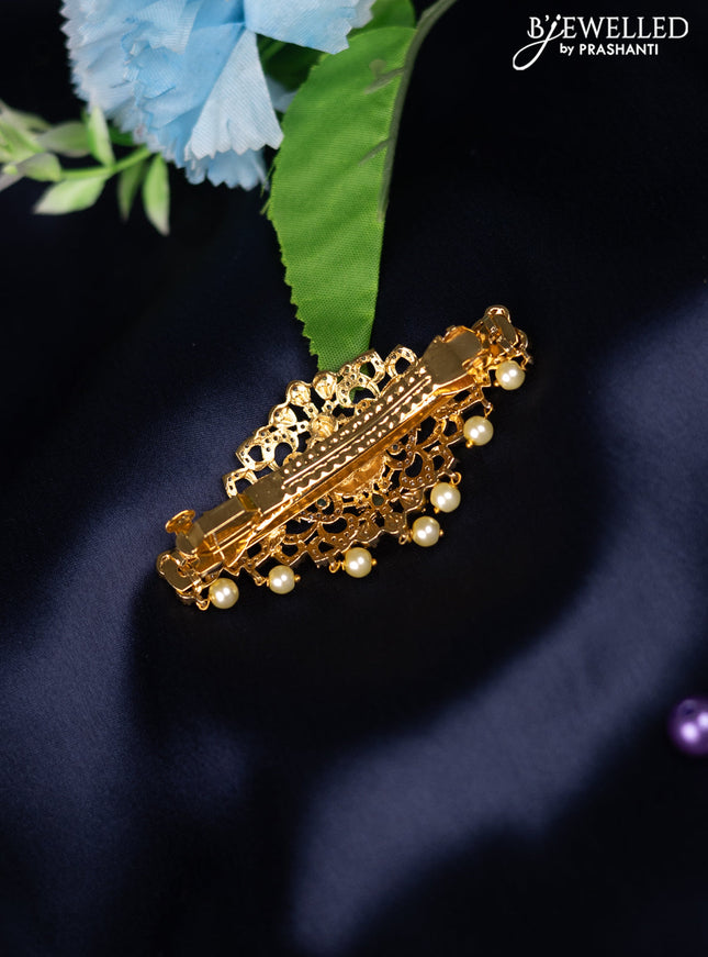 Antique hair clip medium size with kemp & cz stones and pearl hangings