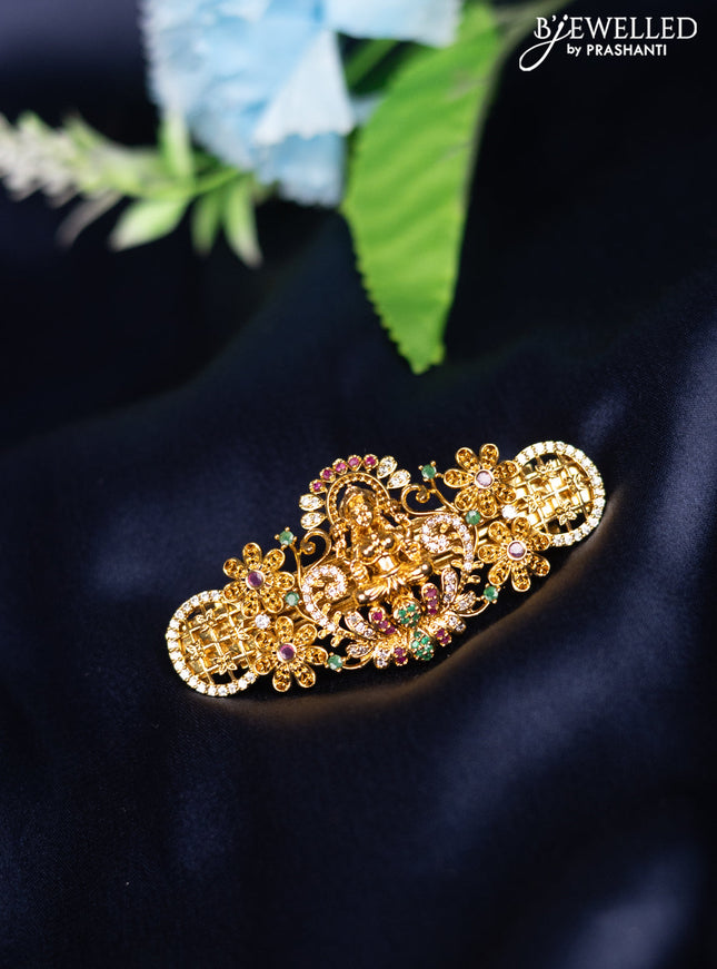 Antique hair clip medium size lakshmi design design with kemp and cz stones