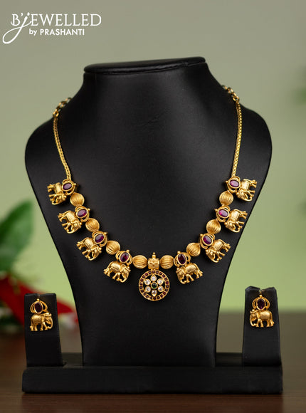 Antique attigai necklace elephant design with kemp and cz stones