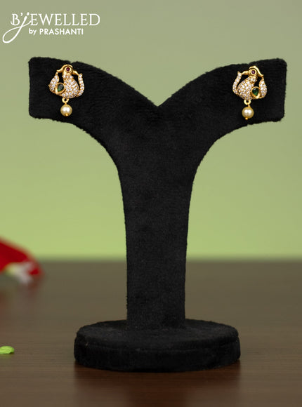 Antique attigai necklace lakshmi pendant with kemp & cz stones and pearl hangings