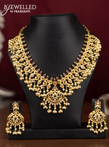 Antique guttapusalu necklace with kemp & cz stones and pearl hangings